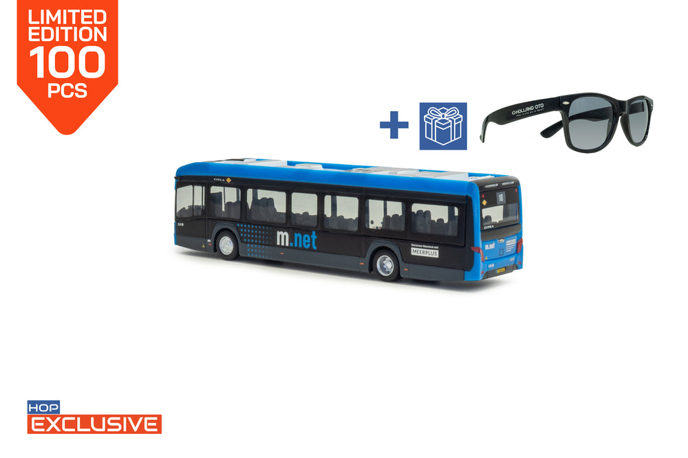 Gelimiteerde oplage van 100 stuks van een Blauwe VDL Citea LF-122 miniatuurbus in schaal 1:87 in de uitvoering M-net. Lijn 110 Edam-Volendam. 
Inclusief Holland Oto zonnebril. Het gaat om een Hop Exclusive model dat enkel verkijgbaar is bij Holland Oto