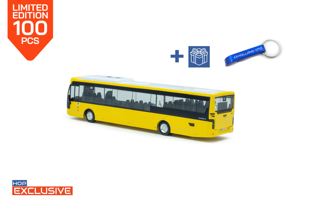 Gele VDL Citea LLE miniatuurbus in schaal 1:87. In de uitvoering BVG Berlin, Lijn 247 bestemming U Leopoldplatz