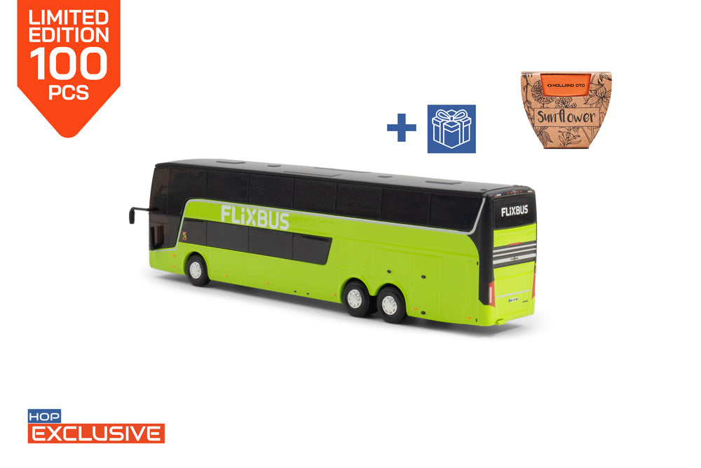 Van Hool Astromega TX Flixbus Mailand / Basel miniatuurbus in schaal 1:87 van het merk Holland Oto, een Hop exclusive model in gelimiteerde oplage van 100 stuks. Enkel verkrijgbaar bij Holland Oto