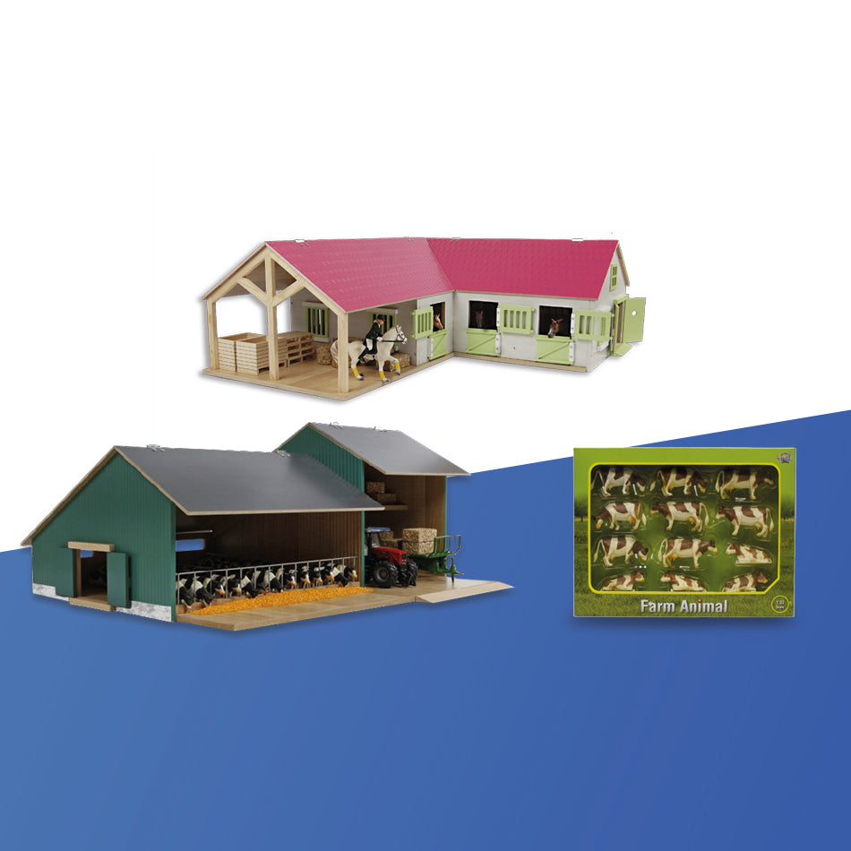 Miniatuurmodelen van het merk KidsGlobe op een wit/blauwe achtergrond