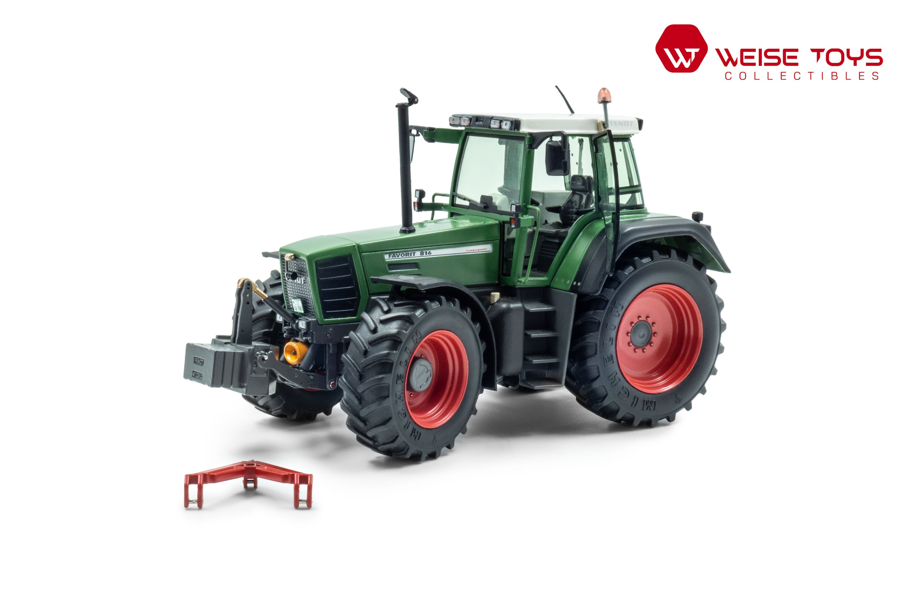 Een groene FENDT Favorit 816 miniatuur tractor in schaal 1:32 van het merk Weise Toys