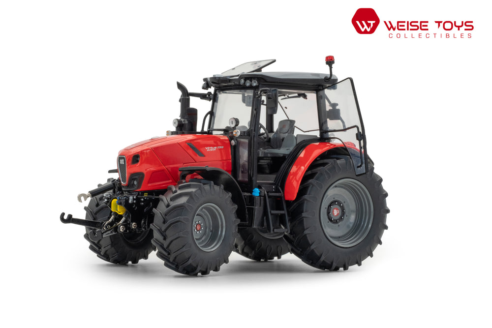 Vooraanzicht van een rode Same virtus 135 RV shift miniatuur tractor in schaal 1:32 van het merk Weise Toys
