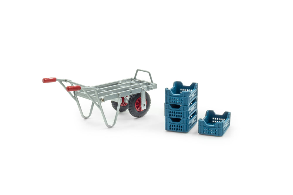 miniatuur Kruiwagen met 4 aspergekratten in schaal 1:32 van het merk Universal Hobbies