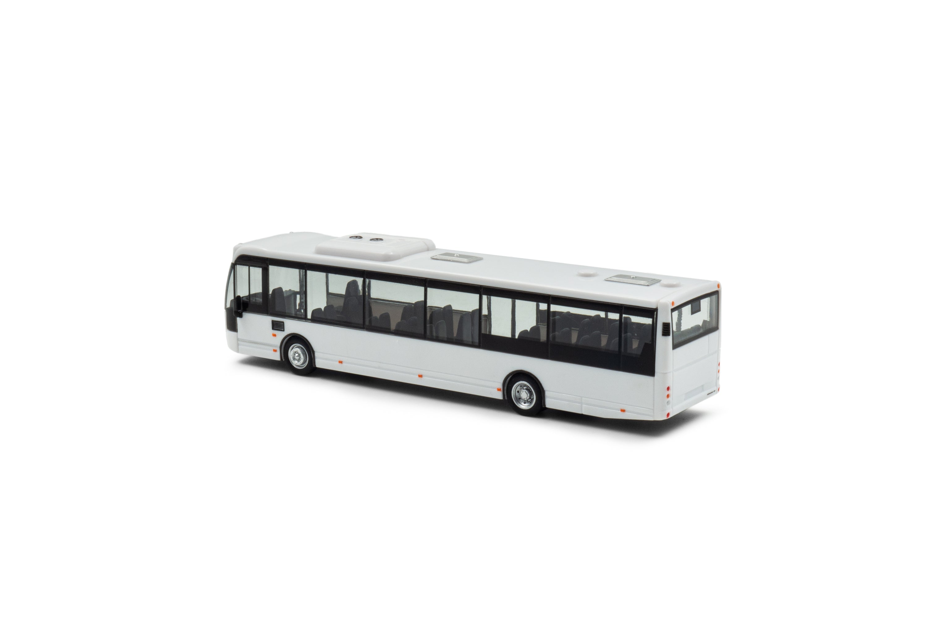 Achter/zijaanzicht van een VDL Ambassador miniatuurbus in schaal 1:87 optie B met airco in voor.