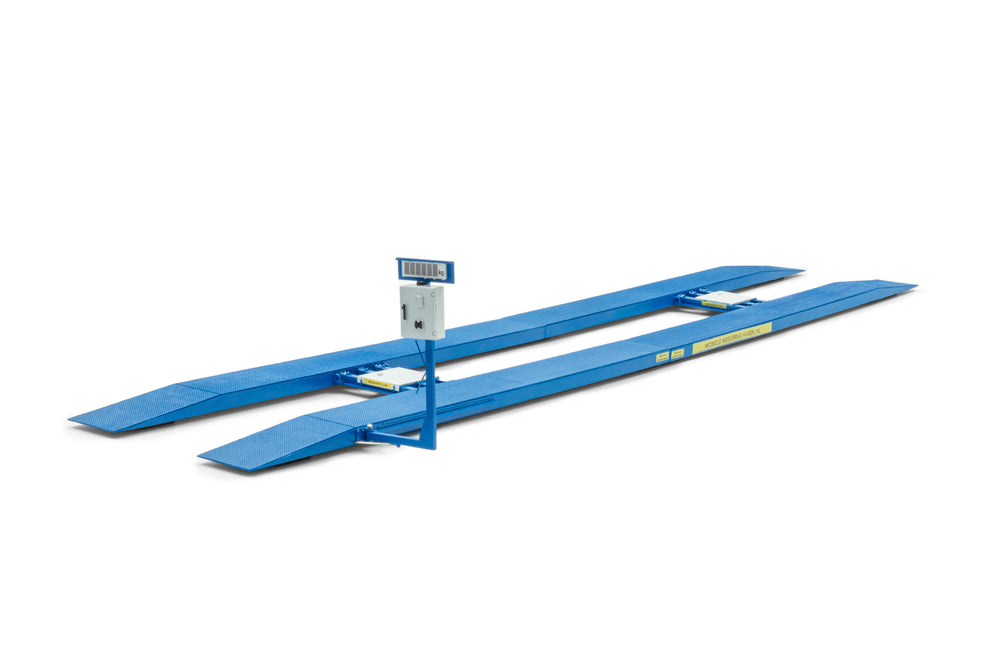 Blauwe miniatuur weegbrug in schaal 1:32 van het merk welvaarts, geproduceerd door Holland Oto 