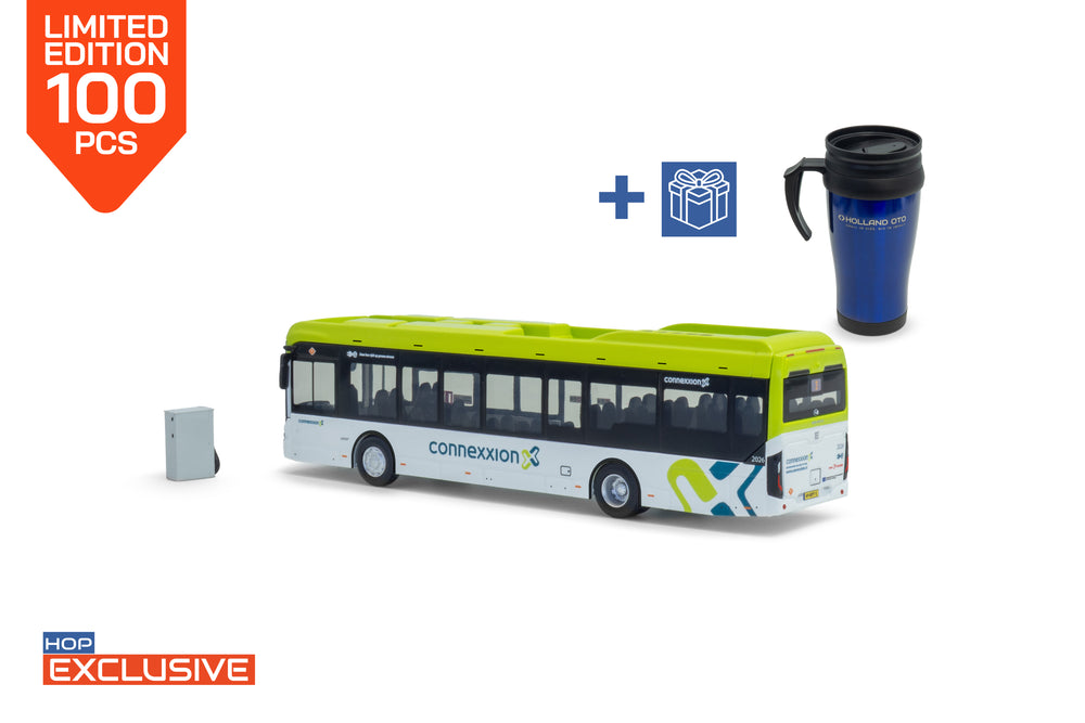 achteraanzicht van een Ebusco 2.2 miniatuurbus in schaal 1:87 in de uitvoering Connexxion,  lijn 3 Haarlem Noord via Delftplein 