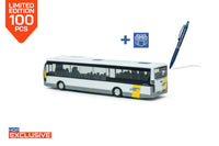Achteraanzicht VDL Citea LLE miniatuurbus in schaal 1:87 in de uitvoering De Lijn bestemming Busworld 2025