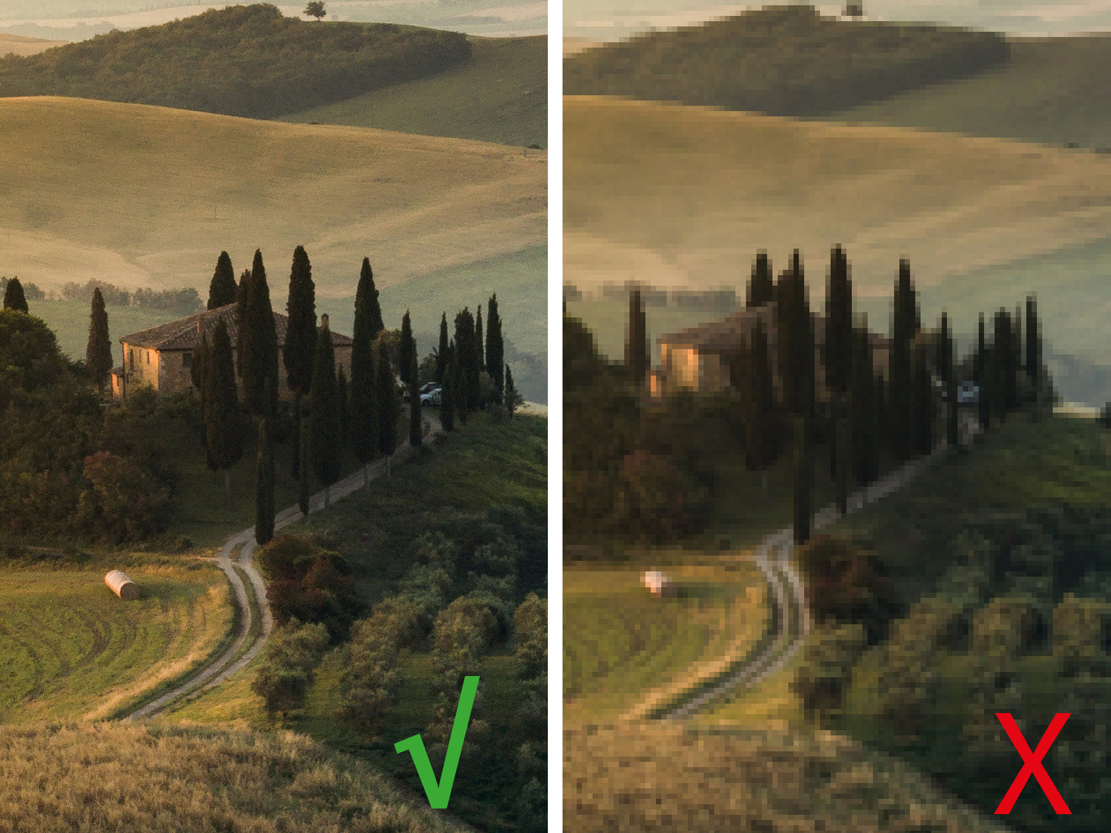 Voorbeeldfotos van juiste kwaliteit pixels